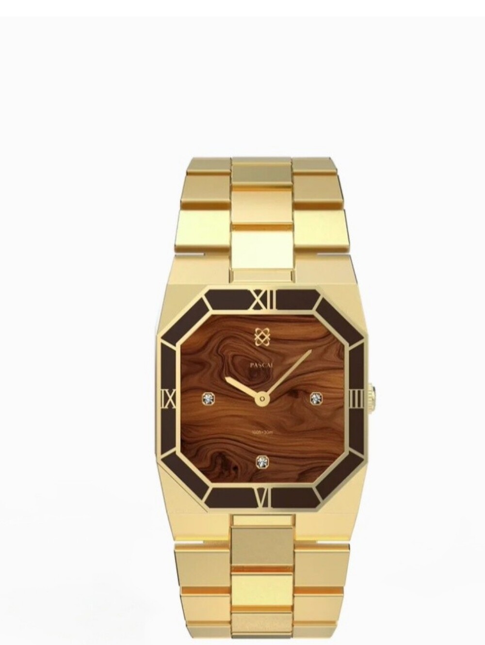 Pascal Luxury Gold-Tone Women’s Bracelet Watch with Wood-Grain Dial